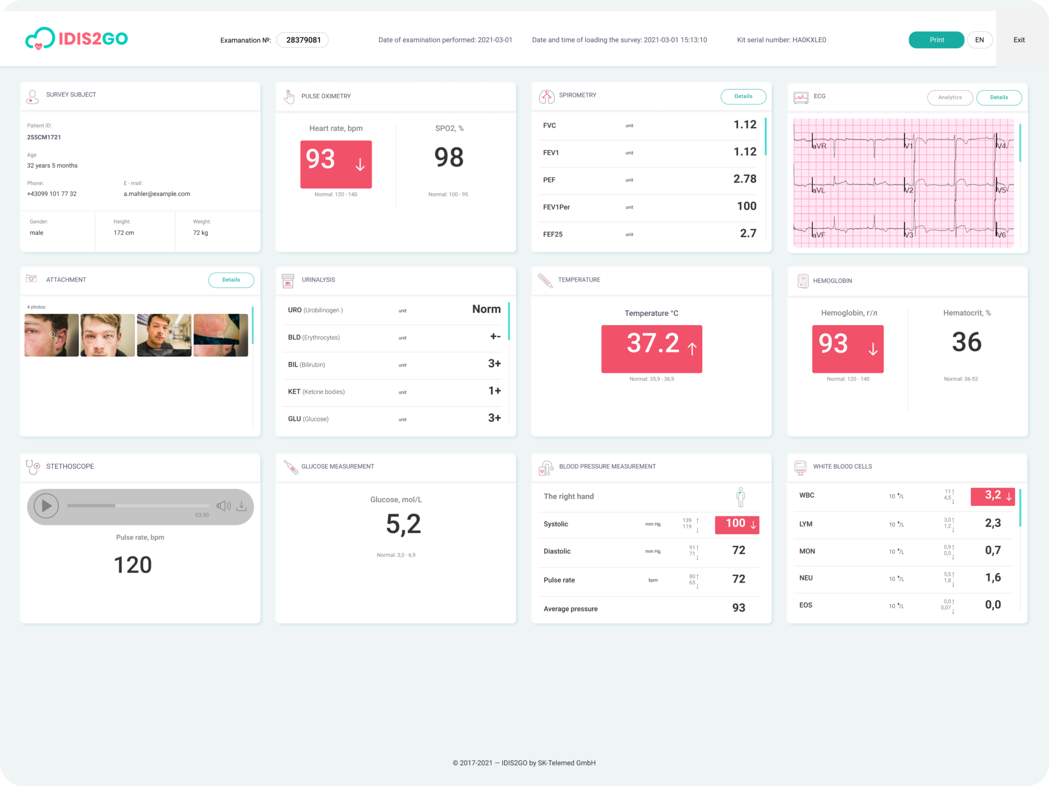 Web interface of IDIS2GO telehelth medical diagnostic system